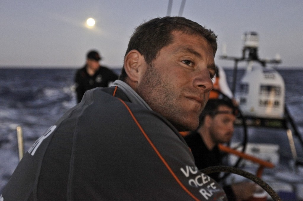 Charles Caudrelier onboard Groupama Sailing Team during leg 1 of the Volvo Ocean Race 2011-12, from Alicante, Spain to Cape Town, South Africa.  © Yann Riou/Groupama Sailing Team /Volvo Ocean Race http://www.cammas-groupama.com/